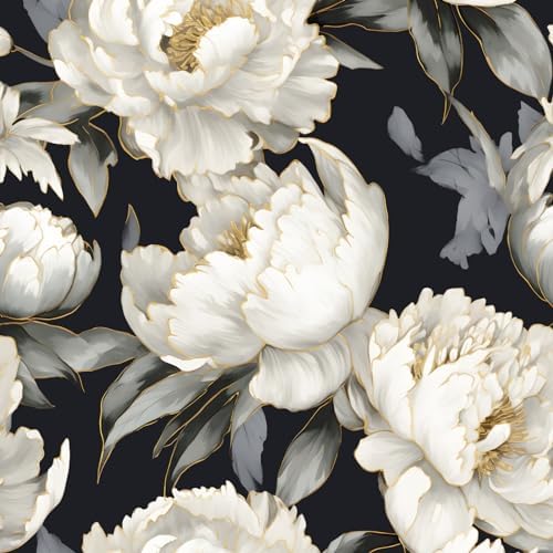 ILHIIOR Black/White Floral Peel and Stick Wallpaper 17.5 x 118 Inches by ILHIIOR
