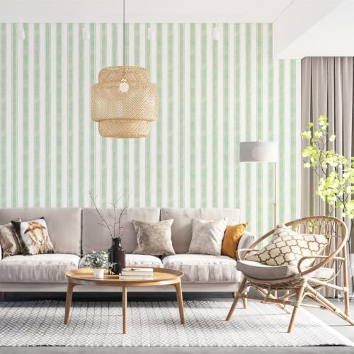 17.3" x 1200" Watercolor Green Striped Peel and Stick Wallpaper - Image 3