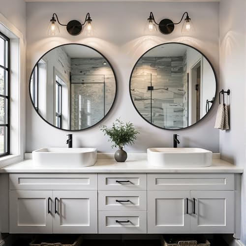 TRAHOME Black Round Bathroom Mirror, 2 Pack 26” Vanity Circle Wall Mirror - Image 4