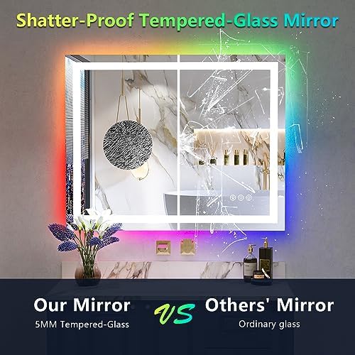 40x32 LED Bathroom Mirror with Lights, RGB Backlit Lighted Mirror - Image 6