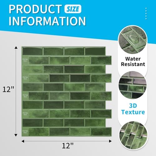 Art3d 10-Pack Marble Tile Peel and Stick Backsplash, 12 x 12 in, Jade Green - Image 4