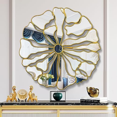 Gold Wall Mirrors Decorative, 32” Large Round Mirrors by Jesantab