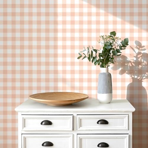 Cohoo Home Orange Peel and Stick Wallpaper Gingham Checkered 17.3''×197'' - Image 4