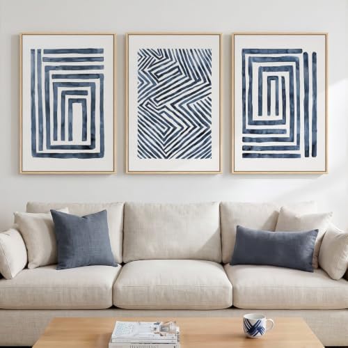 Large Framed Blue White Abstract Wall Art by Cuspin