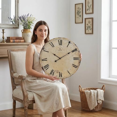 24 Inch Vintage Yellow Wall Clock, Farmhouse Silent Non-Ticking Battery - Image 7