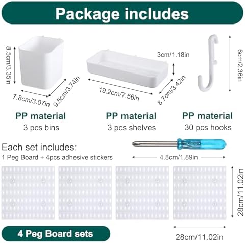 Wall Mount Peg Board Organizer 45pcs Kit, 4 Panels, Pegboard Wall Organizer - Image 2