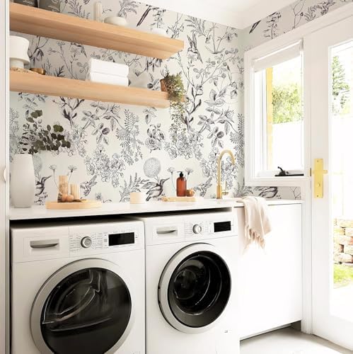 Safiyya Floral Birds Peel and Stick Wallpaper Black and White Wall Paper Peel - Image 4