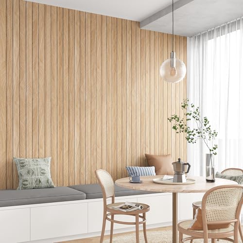 VEELIKE Light Oak Wood Slat Wall Panel Peel and Stick Chevron Wood Wall Panels - Image 2