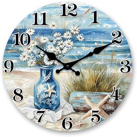 Coastal Beach Wall Clock Battery Operated 12 Inch Silent by RONGKEJIAJU