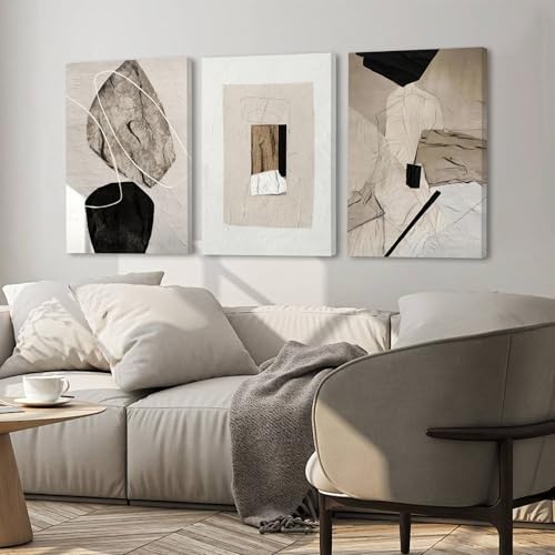 EJPFOGV Triptych Neutral Abstract Wrapped Canvas Wall Art 16x24 inches x3 - Image 4