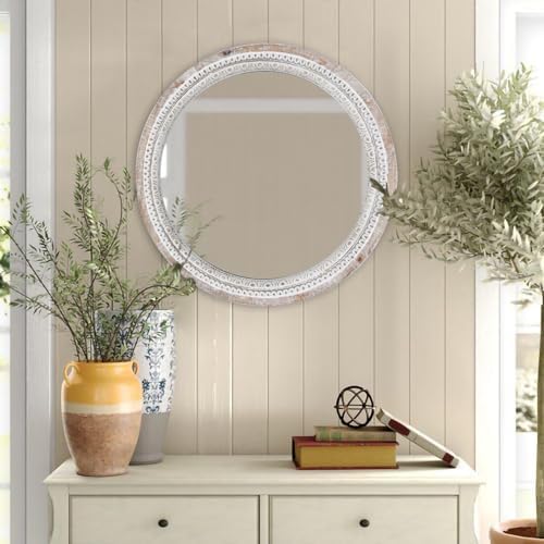 24'' Round Wall Mounted Mirror, Wood Decorative Circle Mirrors, Boho Mirrors - Image 2