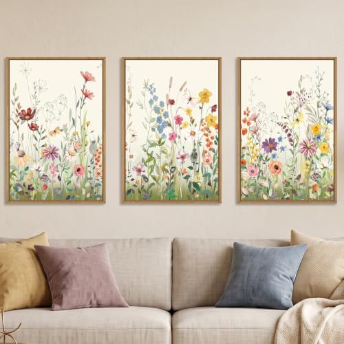 Aryroi Watercolor Colorful Wildflower Framed Canvas Wall Art Set- 16"x24"x3 by Aryroi