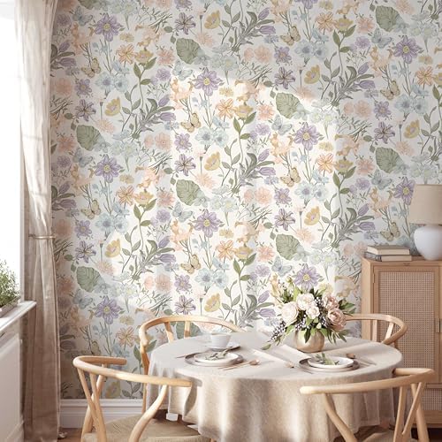 EchoSphere Light Peel and Stick Wallpaper Boho Floral Removable Wallpaper - Image 2