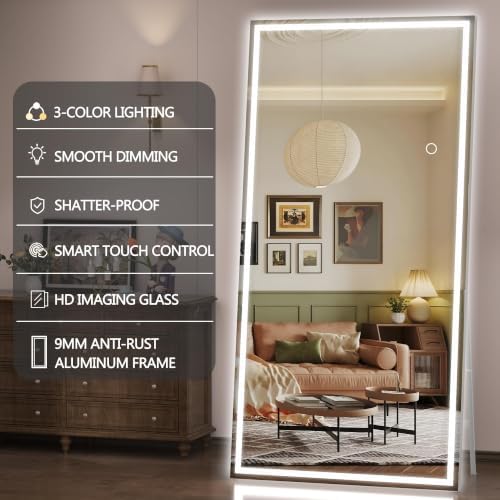 Hasipu Full Length Mirror with Lights, 78.7" x 31.5" LED Lighted Floor Standing - Image 7
