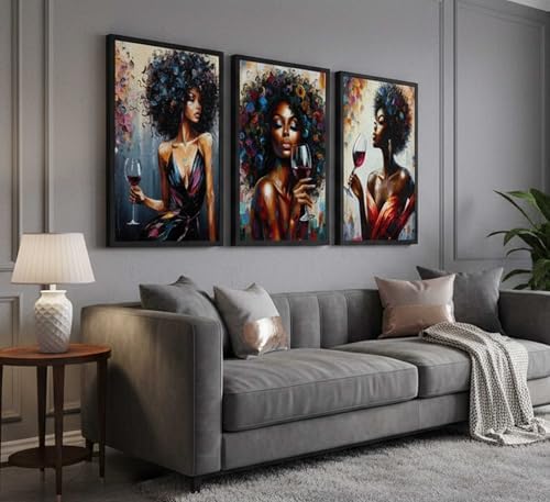 hijyord 3Pcs African American Women Canvas Wall Art 16x24in Unframed - Image 3