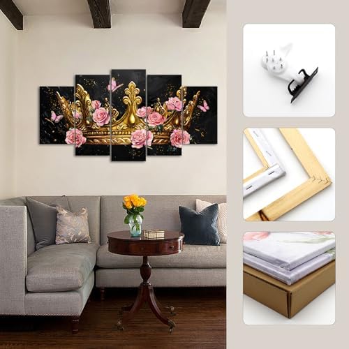 sechars 5 Panel Crown Wall Art Gold Crown - Image 6