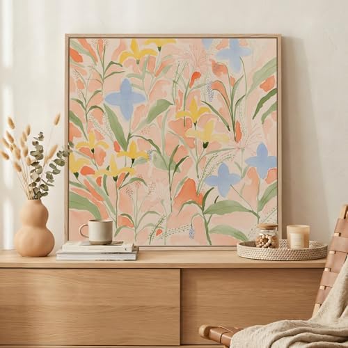 Framed Square Boho Watercolor Floral Wall Art by Cuspin
