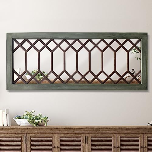 Farmhouse Mirror for Wall Decor: 43.3"x17.7" Large Rustic Windowpane Mirror by TopCity
