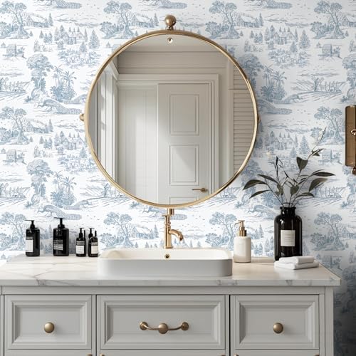 Abyssaly Toile Blue and White Peel and Stick Wallpaper17.3×118" - Image 2