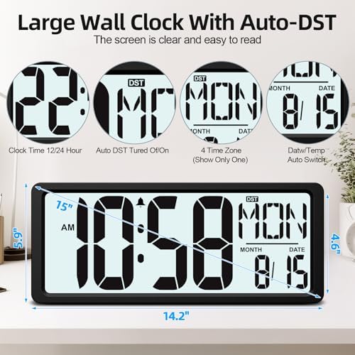 XREXS Large Digital Wall Clock Battery Operated - Image 5