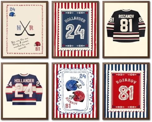 SHRNGCK Preppy Hockey Posters Set of 6 Teen Boys Sports Jersey Wall Art Vintage by Unknown