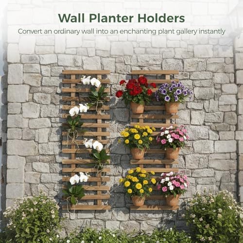 2 Pcs Wall Planter Holders, 11.8 x 35.4 Solid Wood Hanging Plant Trellis - Image 2