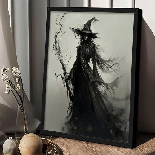 Vintage Halloween Dark Witch Canvas Wall Art, Mysterious Witch - Image 2