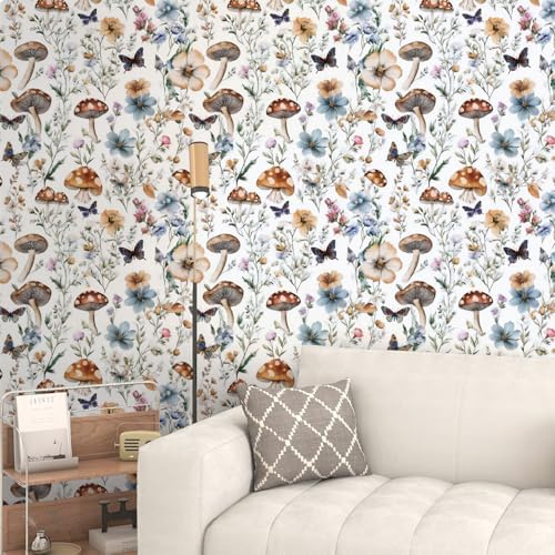 Froluya Mushroom Wallpaper Peel and Stick Boho Contact Paper 16.9" x 118.1" - Image 6