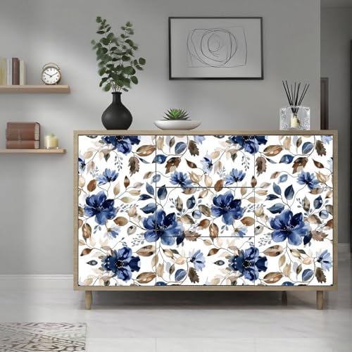 Modern Blue Floral Peel and Stick Wallpaper 17.7"x 70.7" - Image 3