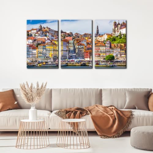 Pacimo 3 Piece Wall Art Portugal Cityscape Framed Wall Decor Old Town Skyline - Image 3