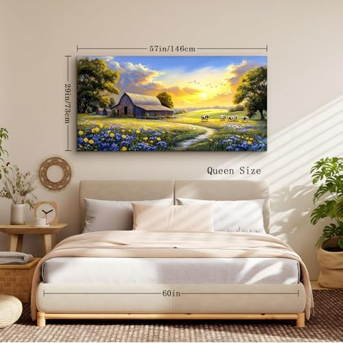 crmotu Farmhouse Canvas Art, Nature Farm Cottage Scenery Prints 29X57 In - Image 5