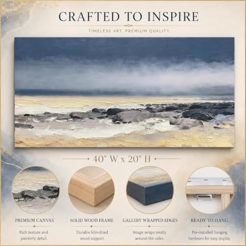 Arjun Beach Abstract Wall Art Coastal Textured Canvas Framed Large 40"x20" - Image 5