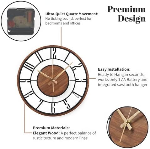 Metal Large Wall Clock, Silent Battery Operated Clocks - Image 5