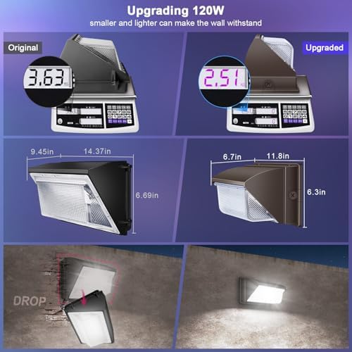 ledmo 120W LED Wall Pack Light Outdoor 6 Pack Exterior Commercial Lighting - Image 2