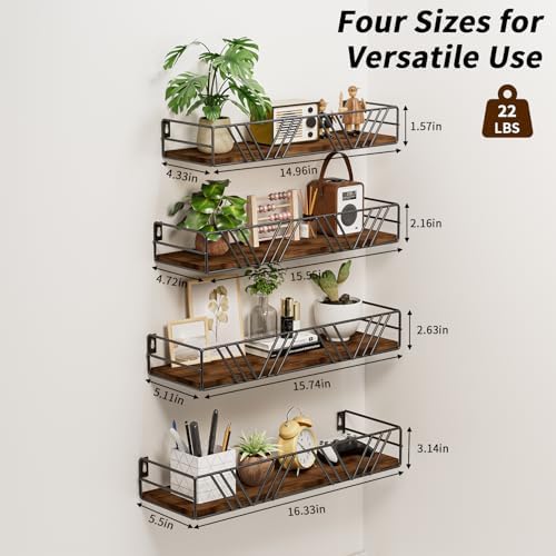 Floating Shelves for Wall, 4 Sets Rustic Shelf - Image 3
