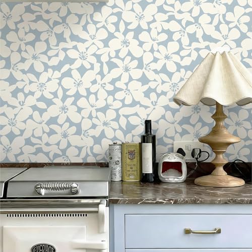 Heroad 17.3''x32.8ft Light Blue and Beige Peel and Stick Wallpaper Boho Floral - Image 2
