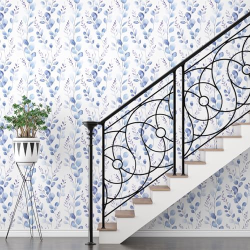 Serene Blue Foliage Botanical Peel and Stick Wallpaper 17.5" x 393" - Image 4