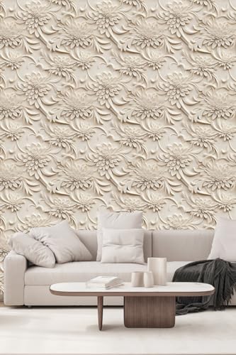 Peel and Stick Wallpaper Light Brown Scroll Floral Small - Image 2