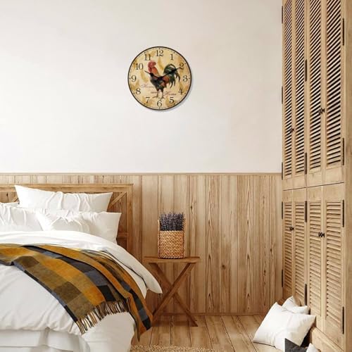 XFM Vintage Rooster Wall Clock for Kitchen 14 Inch Wooden - Image 5