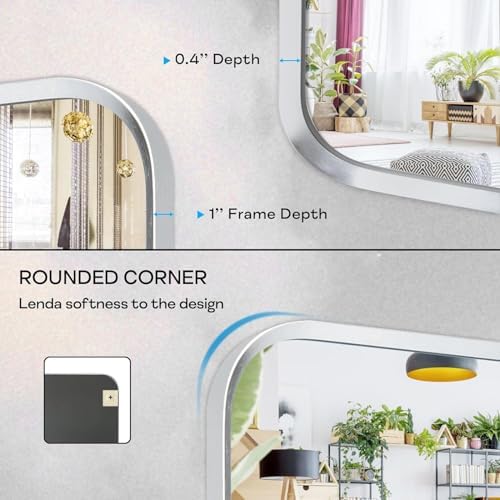 Silver Bathroom Mirror 24x30in, Metal Framed Rounded Rectangle - Image 5