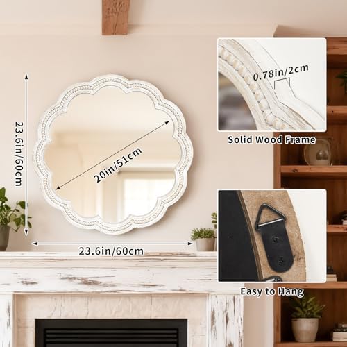 24 Inch Round Wall Mirror, Decorative Farmhouse Boho Mirror - Image 2