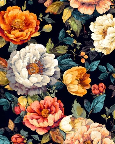 BOKEBEVE Floral Wallpaper Peel and Stick Boho Colorful Black 17.5 x 118In by BOKEBEVE