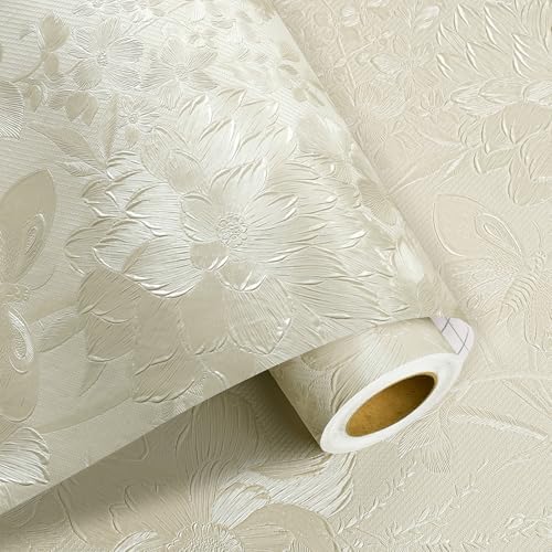 Neutral Floral Wallpaper Peel and Stick Textured Wallpaper Embossed Flower - Image 6