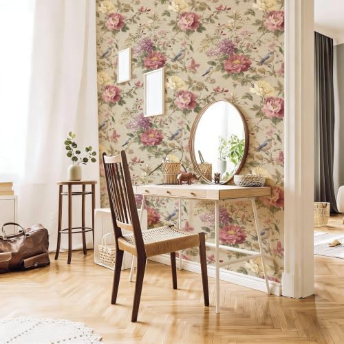 Vintage Chinoiserie Textured Bird Peony Peel and Stick Wallpaper Self Adhesive - Image 7