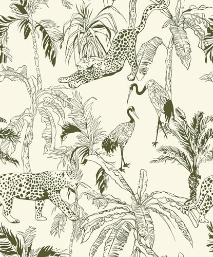 Heroad Boho Jungle Peel and Stick Wallpaper Beige and Green Contact Paper by HeroadBrand