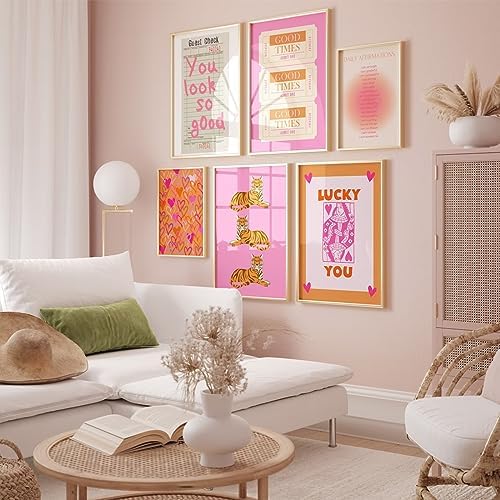 Preppy Wall Art Pink Orange Wall Decor Trendy Canvas Wall Art Aesthetic - Image 4