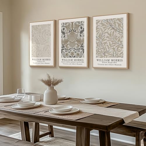 Framed William Morris Neutral Botanical Canvas Wall Art Set of 3, 16x24 In - Image 2