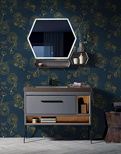 Safiyya 393"x17.3" Peel and Stick Wallpaper Gold and Blue Contact Paper Floral - Image 2