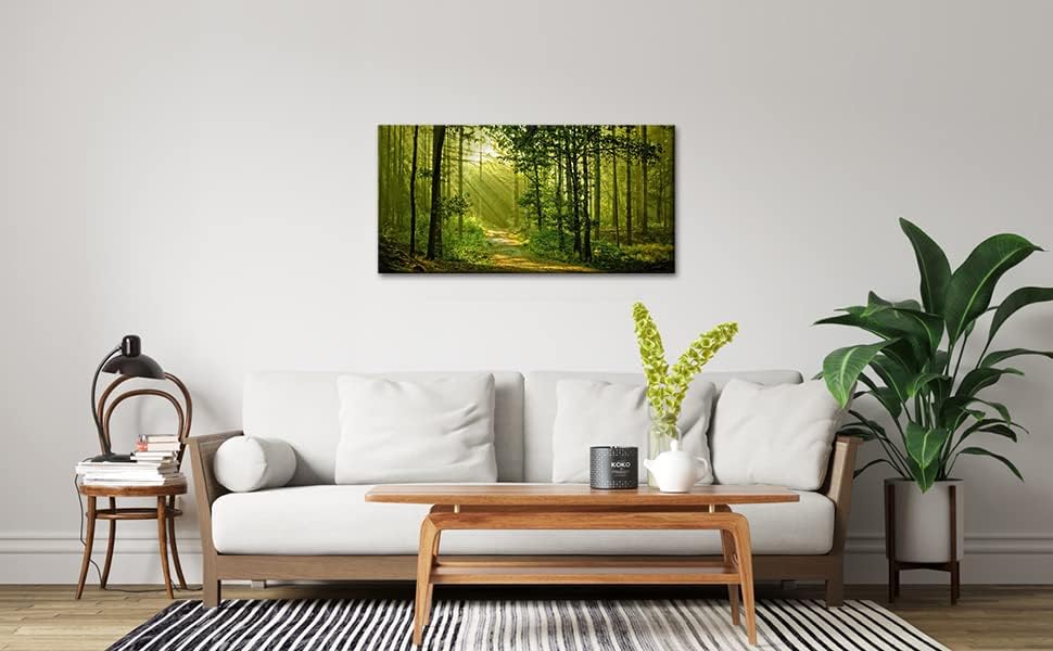 Green Morning Sunlight Forest Scenery Canvas Wall Art - Image 2