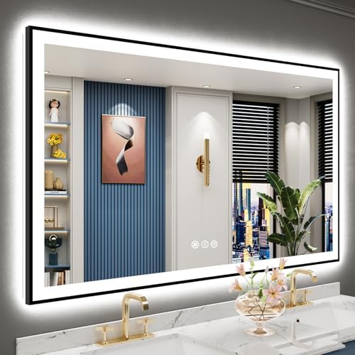 60x36 Black LED Bathroom Mirror, Backlit & Front Lit Lighted Mirror by Awandee